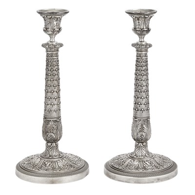 Lot 359 - Pair of Charles X Silvered-Bronze Candlesticks...