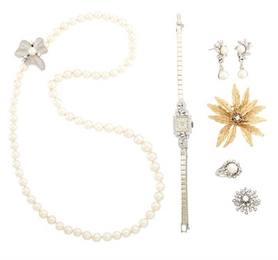 Lot 1688 - Group of White and Yellow Gold, Cultured Pearl and Diamond Jewelry
