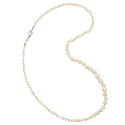 Lot 284 - Natural and Cultured Pearl Necklace with Platinum and Diamond Clasp