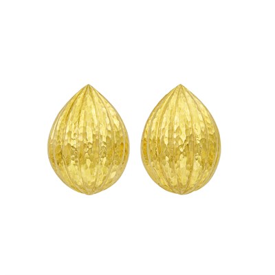 Lot 607 - Pair of Hammered Gold Earclips, David Webb