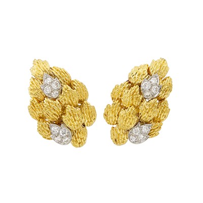 Lot 457 - Pair of Gold, Platinum and Diamond Earclips