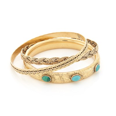 Lot 1228 - Three Gold Bangle Bracelets