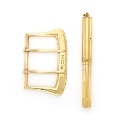 Lot 1564 - Gold Belt Buckle and Fountain Pen