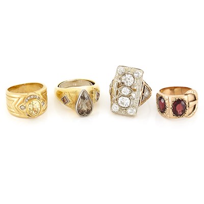 Lot 1508 - Four Gold, Diamond, and Gem-Set Rings