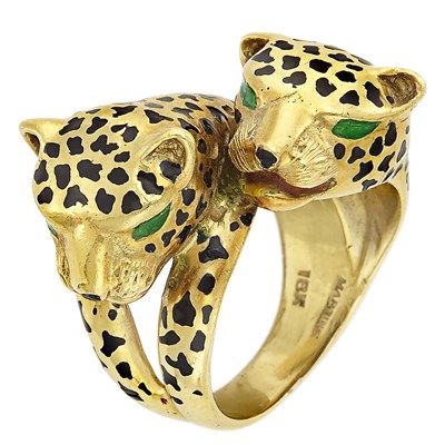 Lot 217 - Gold and Enamel Leopard Ring