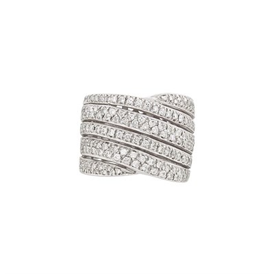 Lot 1280 - Wide Six Row White Gold and Diamond Ring