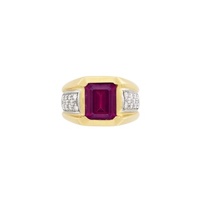 Lot 1186 - Gold, Rhodolite Garnet and Diamond Ring