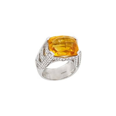 Lot 1283 - White Gold, Diamond and Citrine Ring