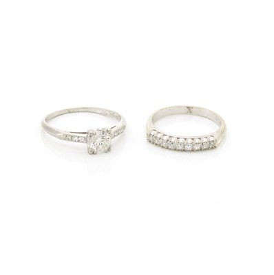 Lot 1255 - White Gold Round Diamond Ring and Band