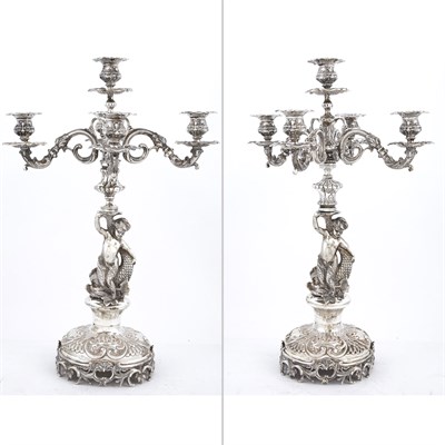 Lot 191 - Pair of Continental Silver Figural Five-Light...