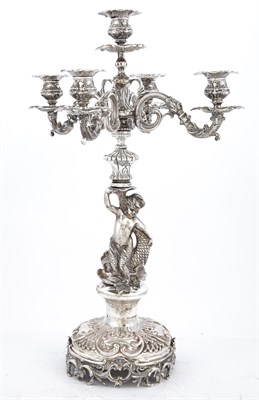 Lot 191 - Pair of Continental Silver Figural Five-Light...