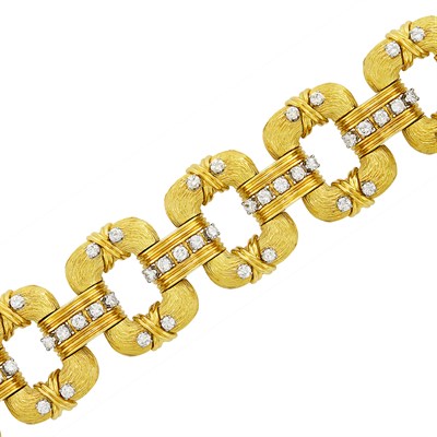 Lot 179 - Wide Gold and Diamond Link Bracelet