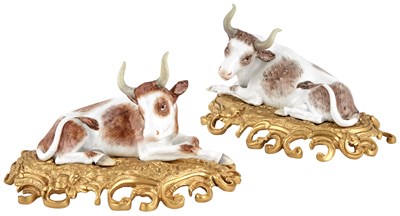 Lot 331 - Pair of Ormolu-Mounted Porcelain Cows Possibly...