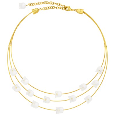 Lot 338 - Triple Strand Gold and Frosted Rock Crystal Tulip Collar Necklace, Lalique