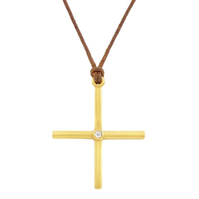 Lot 784 - High Karat Gold and Diamond Cross Pendant with Cord Necklace, Linda Lee Johnson