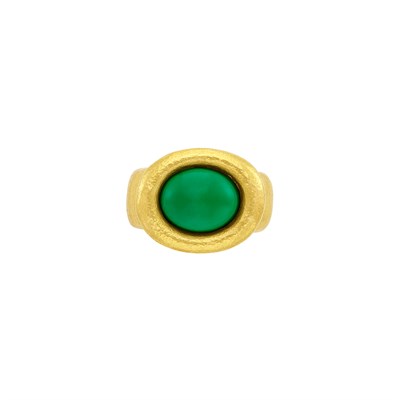 Lot 789 - High Karat Gold and Cabochon Green Hardstone Ring, Linda Lee Johnson