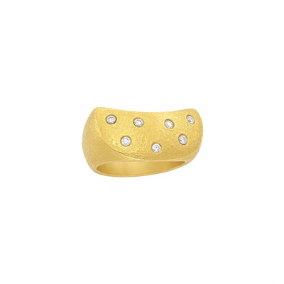 Lot 795 - Gold and Diamond Crescent Ring, Linda Lee Johnson