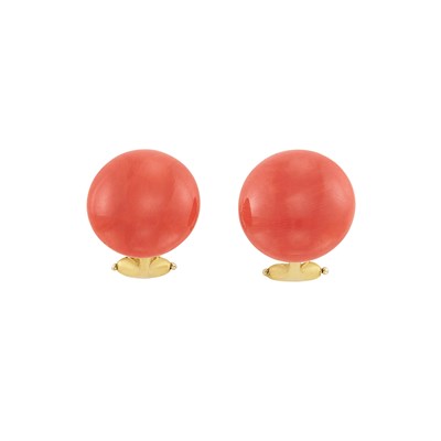 Lot 772 - Pair of Gold and Coral Earrings, Linda Lee Johnson