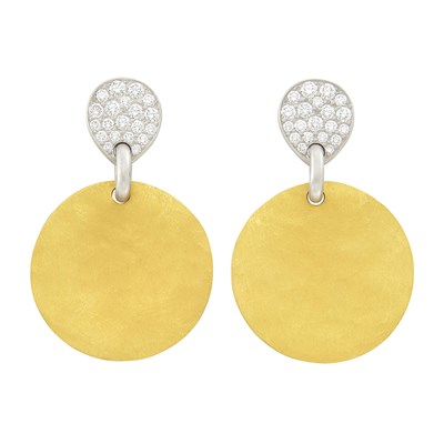 Lot 796 - Pair of High Karat Gold, Platinum and Diamond Pendant-Earrings, Linda Lee Johnson