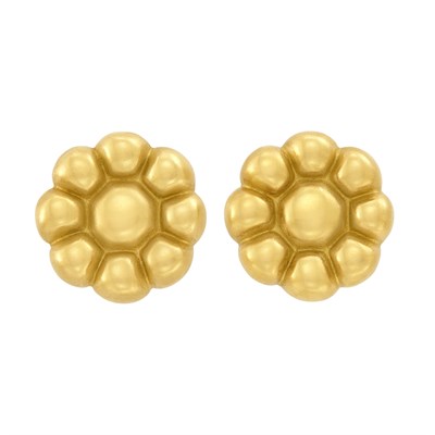 Lot 805 - Pair of Gold 'Rosetta' Flower Earclips, Linda Lee Johnson