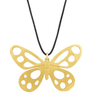 Lot 783 - High Karat Gold 'Butterfly' Pendant with Cord Necklace, Linda Lee Johnson