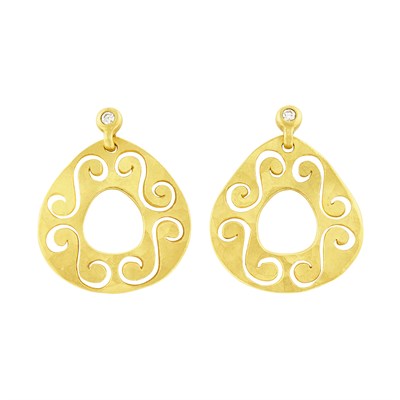 Lot 788 - Pair of High Karat Gold and Diamond Pendant-Earrings, Linda Lee Johnson