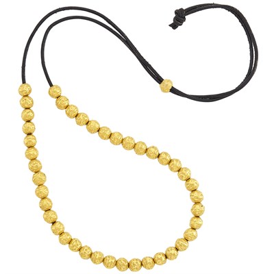 Lot 774 - High Karat Nugget Gold Bead and Cord Slide Necklace, by Linda Lee Johnson