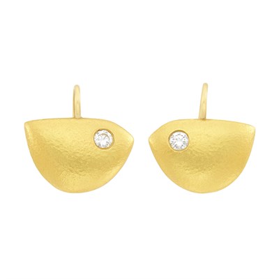Lot 790 - Pair of High Karat Gold, Gold and Diamond 'Bird' Earrings, Linda Lee Johnson