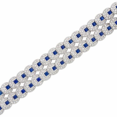 Lot 425 - Platinum, Sapphire and Diamond Bracelet