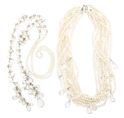 Lot 1691 - Two Cultured, Freshwater Pearl and Metal Necklaces