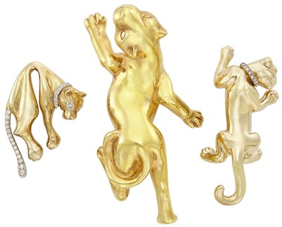 Lot 215 - Three Gold and Diamond Panther Brooches