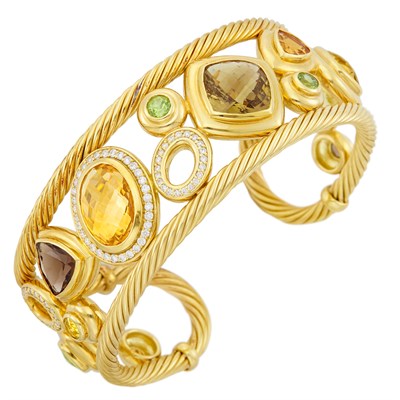 Lot 324 - Gold, Colored Stone and Diamond Cuff Bangle Bracelet, David Yurman