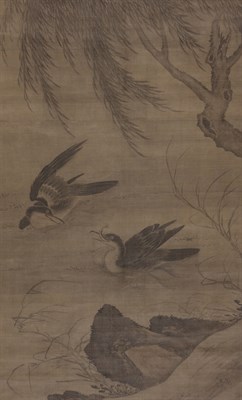 Lot 247 - Chinese School Hanging scroll Cormorants...