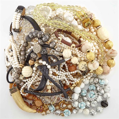Lot 1702 - Group of Bead, Imitation Pearl, and Leather Jewelry and Fragments