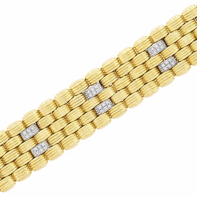 Lot 242 - Two-Color Gold and Diamond Bracelet