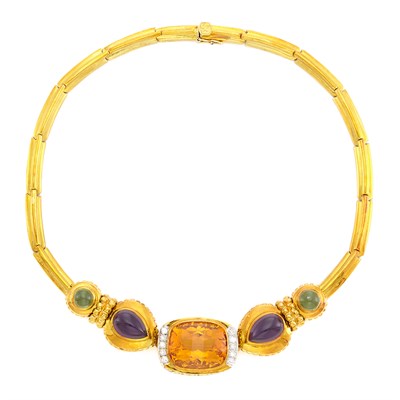 Lot 1308 - Gold, Colored Stone and Diamond Necklace
