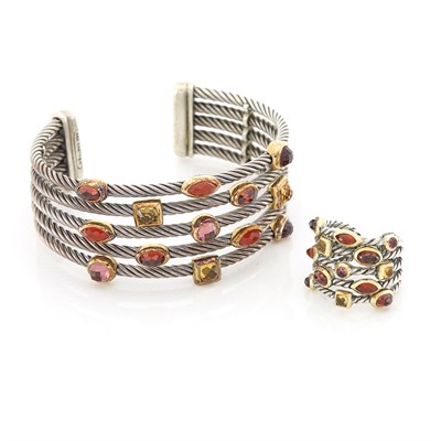 Lot 1625 - Silver, Gold and Colored Stone Bangle Bracelet and Ring, David Yurman