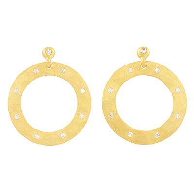 Lot 793 - Pair of High Karat Gold and Diamond Hoop Pendant-Earrings, Linda Lee Johnson