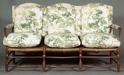 Lot 385 - French Provincial Beechwood Rush Seat Settee...