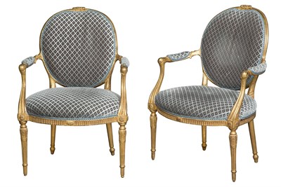 Lot 259 - Pair of George III Giltwood Open Armchairs in...