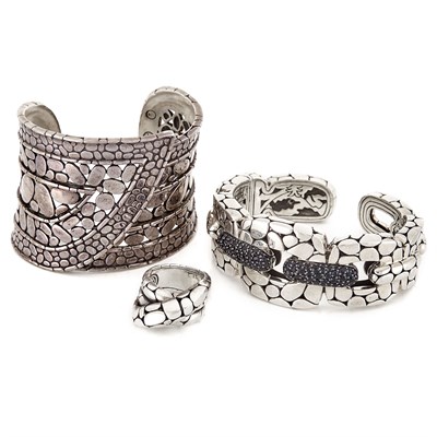 Lot 1621 - Two Silver Cuff Bracelets and Ring, John Hardy