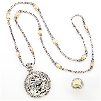 Lot 1632 - Gold and Silver Ring, David Yurman, and Long Silver and High Karat Gold Pendant-Necklace, John Hardy