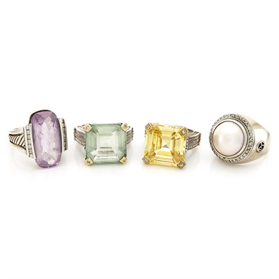 Lot 1606 - Two Silver, Mabé Pearl, Amethyst and Diamond Rings, David Yurman and Two Silver and Simulated Stone Rings