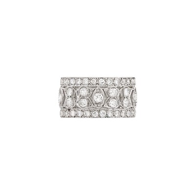 Lot 106 - Wide Platinum and Diamond Band Ring