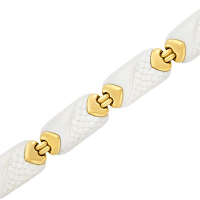 Lot 135 - Gold and White Porcelain 'Chandra' Bracelet, Bulgari