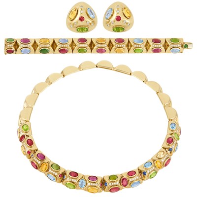Lot 313 - Suite of Gold, Colored Stone and Diamond Jewelry