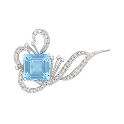 Lot 74 - White Gold, Aquamarine and Diamond Brooch, H. Stern