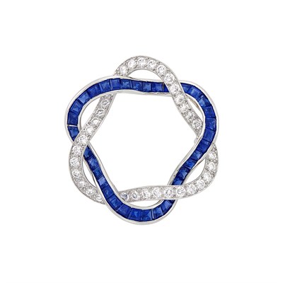 Lot 100 - Platinum, Diamond and Sapphire Pin, Oscar Heyman Brothers