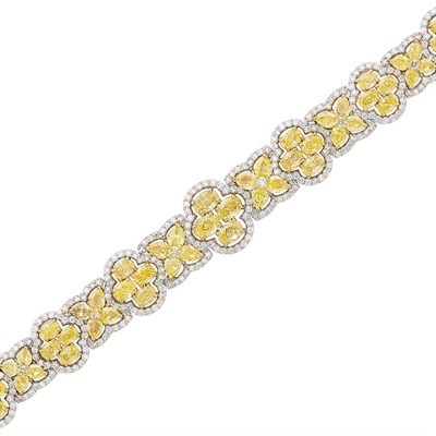 Lot 656 - Two-Color Gold, Yellow Diamond and Diamond Bracelet