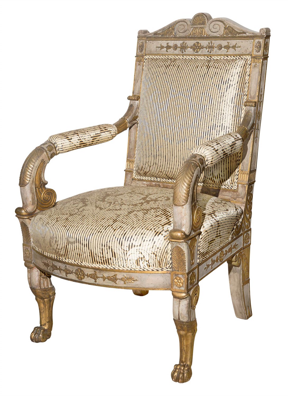 Lot 117 - Continental Empire Painted and Parcel-Gilt...